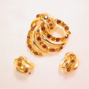 Lisner Topaz and Brown Rhinestone Pin and Earrings Set