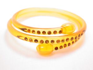 Apple Juice Lucite and Topaz Rhinestone Bangle Bracelet