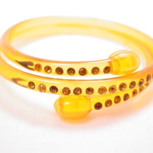 Apple Juice Lucite and Topaz Rhinestone Bangle Bracelet