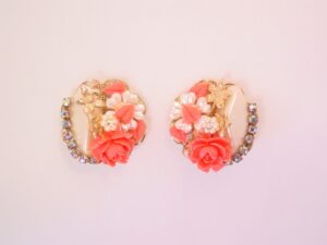 Plastic Coral Rose and Pearls Earrings