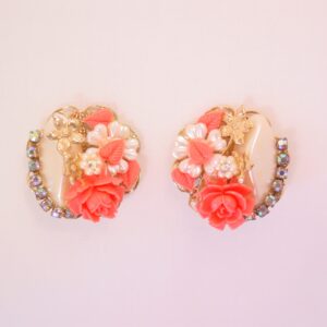 Plastic Coral Rose and Pearls Earrings