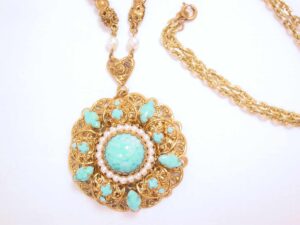 Imitation Turquoise and Pearl West German Necklace