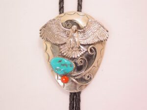 Large Eagle and Imitation Coral and Turquoise Bolo