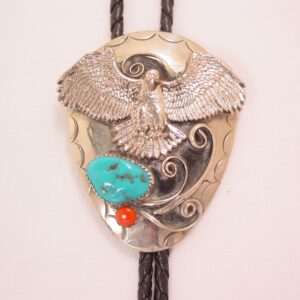 Large Eagle and Imitation Coral and Turquoise Bolo