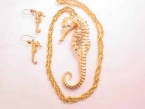 Gold-Dipped REAL Seahorse Necklace and Earrings Set