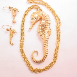 Gold-Dipped REAL Seahorse Necklace and Earrings Set