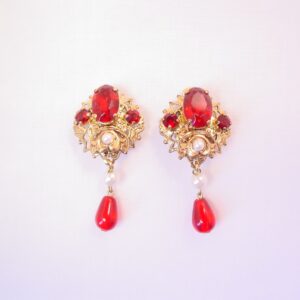 Beautiful Red Rhinestone West German Filigree Earrings