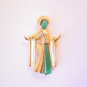 Jade and Goldtone Geisha Girl Pin