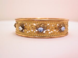 Beautiful Old Filigree and Blue Rhinestone Bangle Bracelet