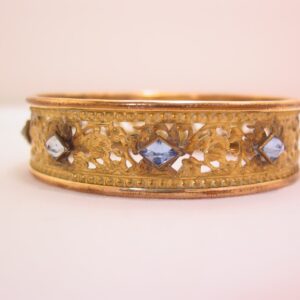 Beautiful Old Filigree and Blue Rhinestone Bangle Bracelet