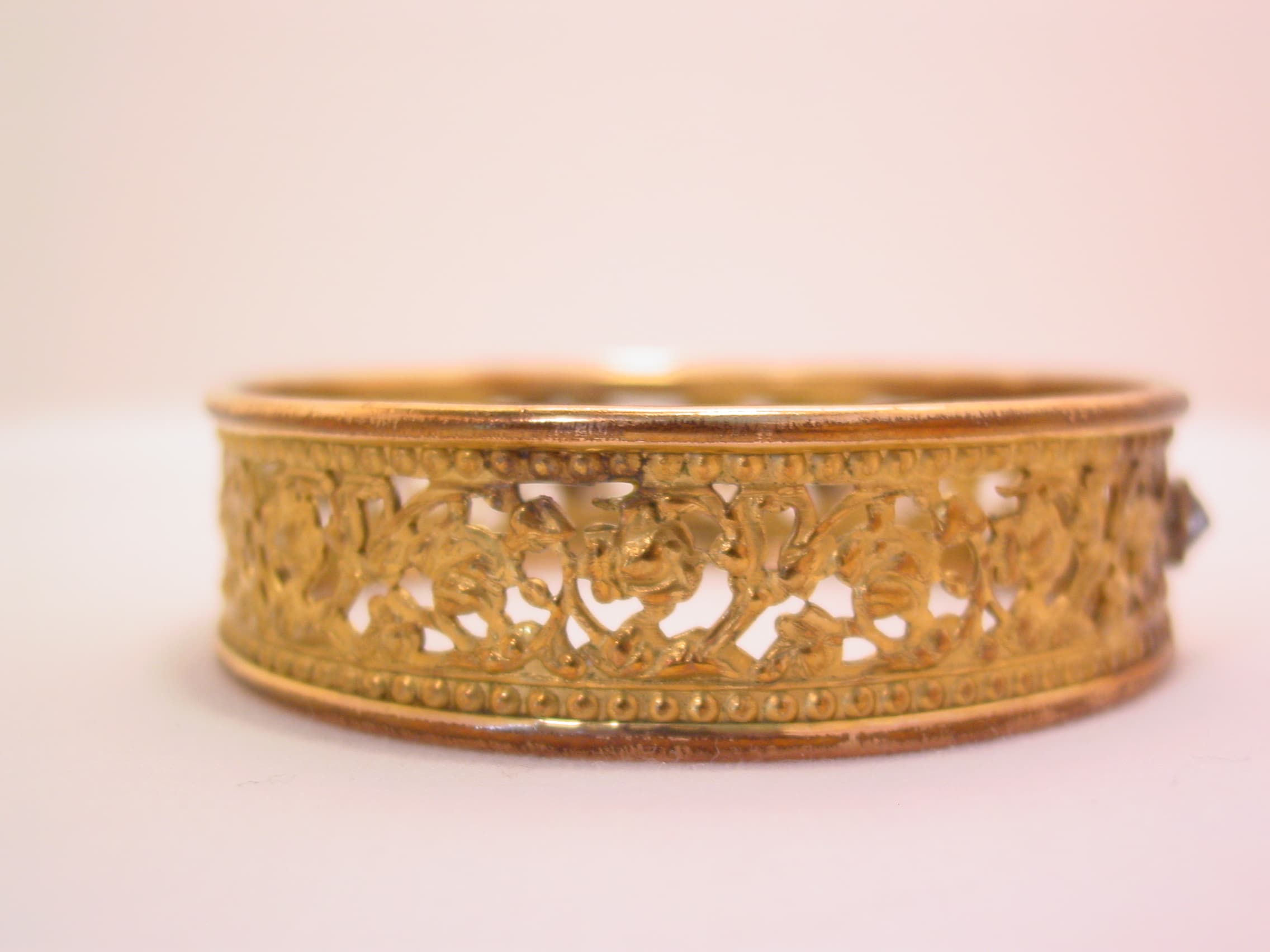 Beautiful Old Filigree and Blue Rhinestone Bangle Bracelet - Image 2