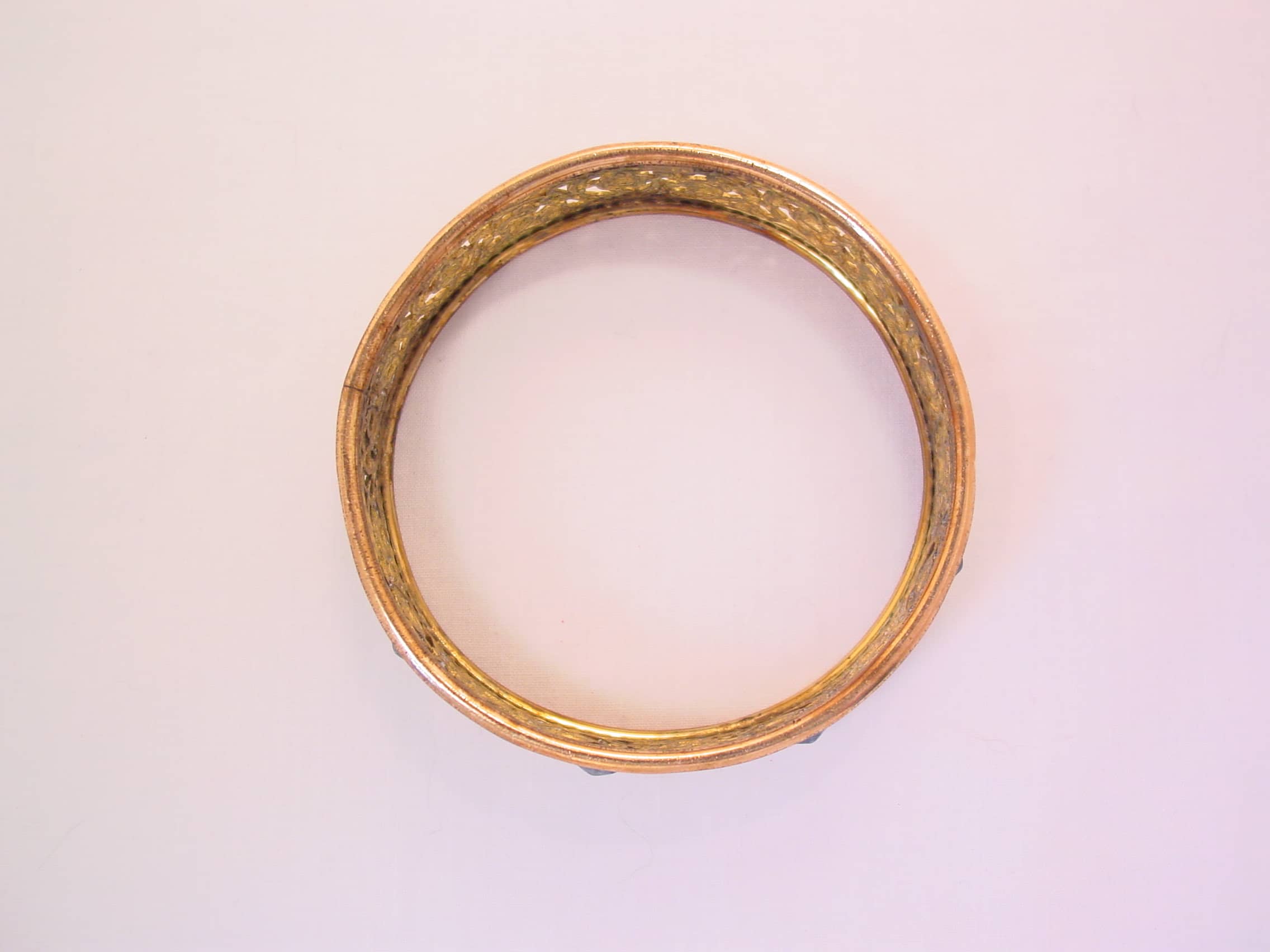 Beautiful Old Filigree and Blue Rhinestone Bangle Bracelet - Image 3