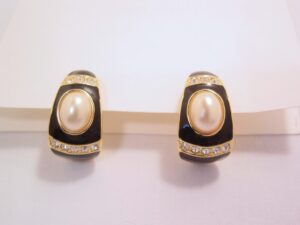Joan Rivers Black, Pearl and Rhinestone Pierced Earrings