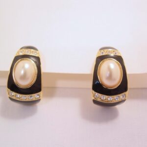 Joan Rivers Black, Pearl and Rhinestone Pierced Earrings