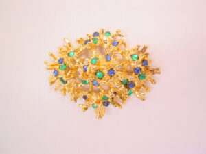 CRAFT Stylized Coral Design Pin with Blue and Green Rhinestones