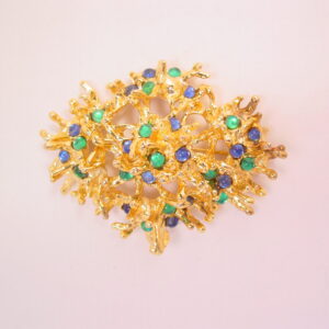 CRAFT Stylized Coral Design Pin with Blue and Green Rhinestones