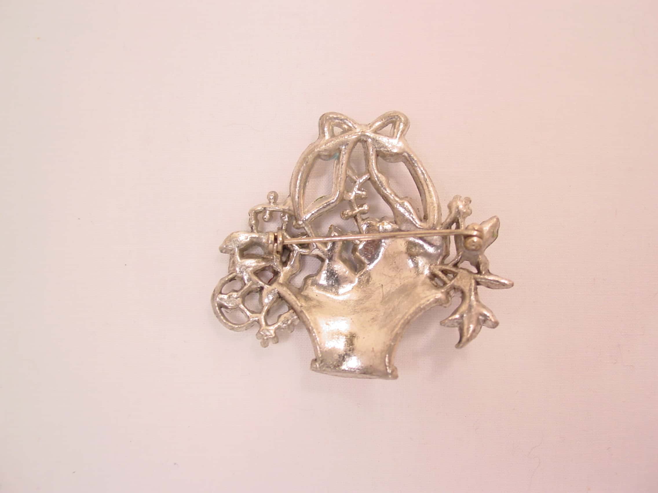 Flower Basket Pin with Pink and Blue Enamel Roses - Image 2