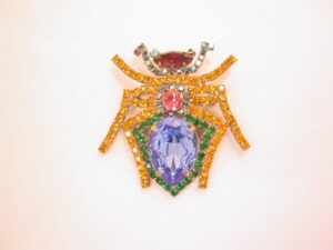 Giant Multi-Color Rhinestone Czechoslovakian Bug Brooch