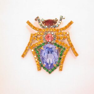 Giant Multi-Color Rhinestone Czechoslovakian Bug Brooch