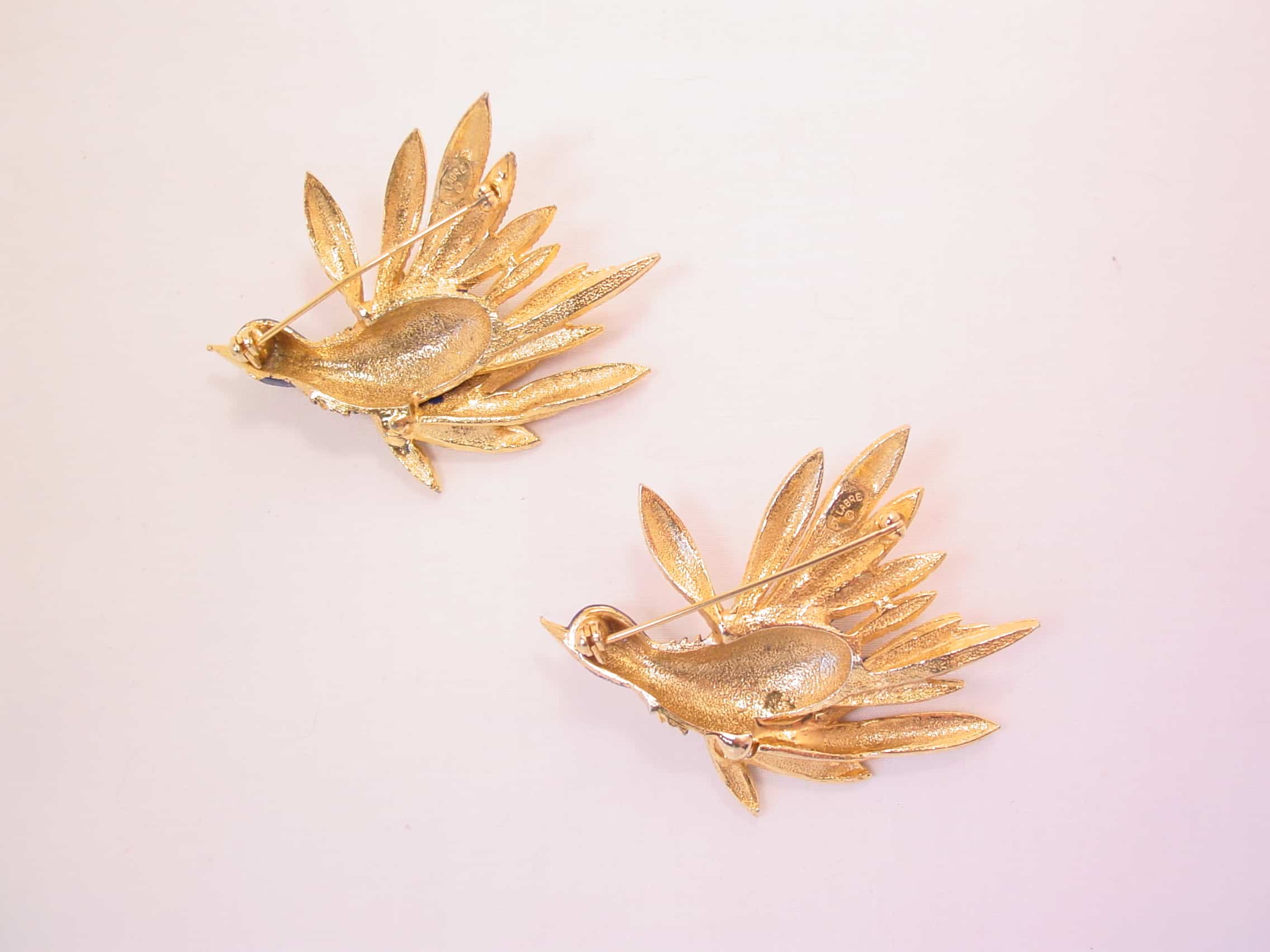 ST. LABRE Large Goldtone and Navy Bird Pins - Image 2