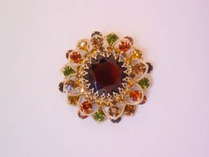 Fall-Colored Rhinestone Flower Brooch