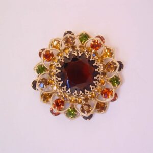 Fall-Colored Rhinestone Flower Brooch