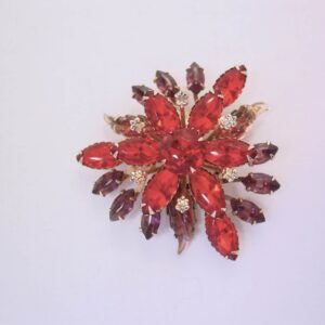Red and Purple and Leaf-Shaped Rhinestone Triangle Pin