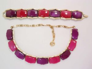 Lisner Purple and Magenta Thermoset Plastic Bracelet and Earrings Set