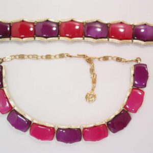 Lisner Purple and Magenta Thermoset Plastic Bracelet and Earrings Set