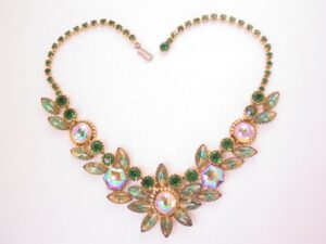 Amazing Green and Aurora Borealis Rhinestone Necklace