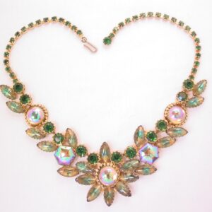 Amazing Green and Aurora Borealis Rhinestone Necklace