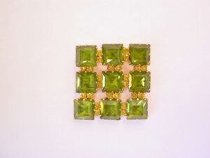 Olive Green Rhinestone Square Pin