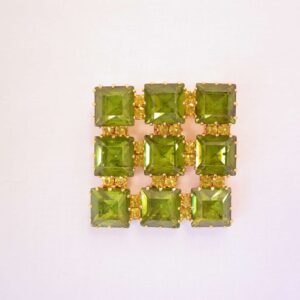 Olive Green Rhinestone Square Pin