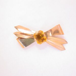 Simple Topaz and Goldtone Bow Pin