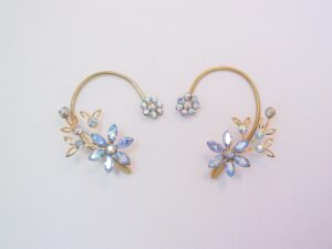Blue Aurora Borealis Flower Wrap-Around Earrings