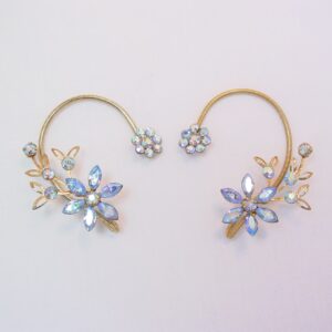 Blue Aurora Borealis Flower Wrap-Around Earrings