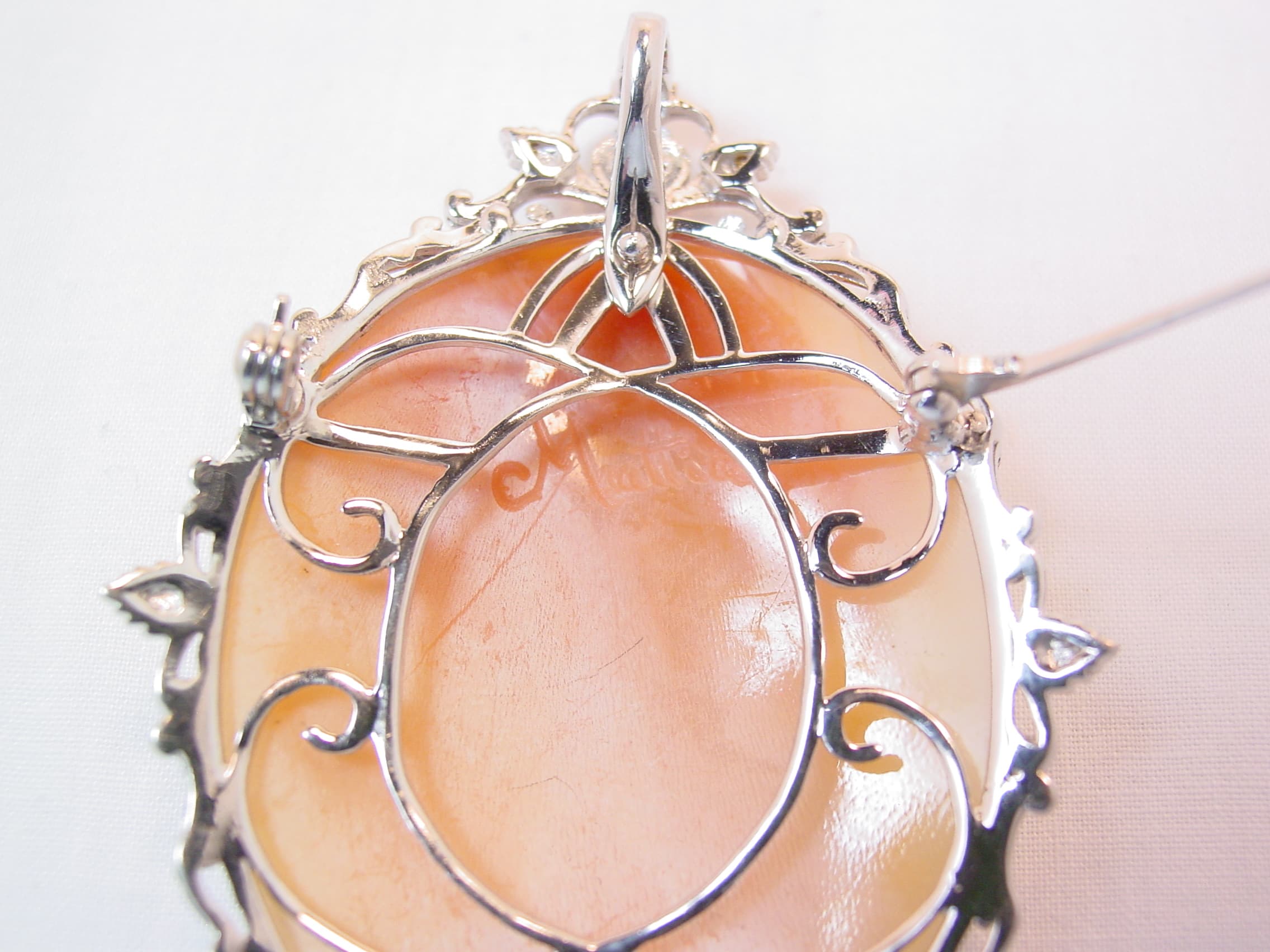 Huge Mattia Carved Real Shell Cameo Pin - Image 3