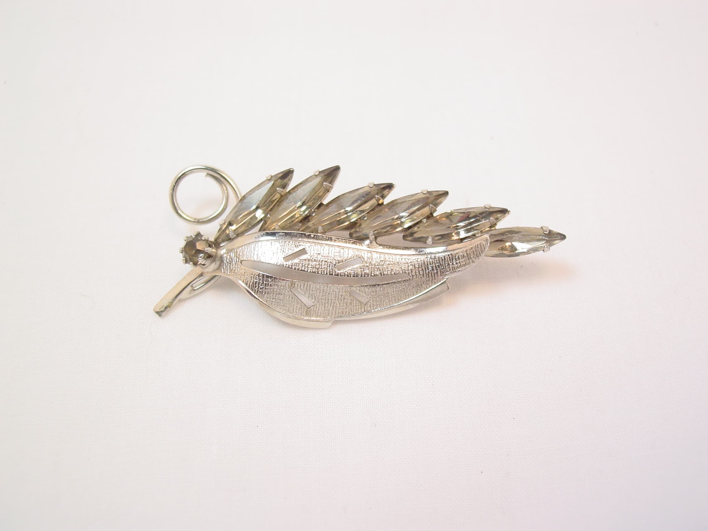 Gray Rhinestone Leaf Pin