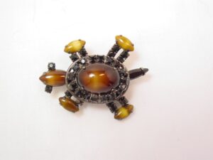 Caramel and Black Rhinestone Turtle Pin