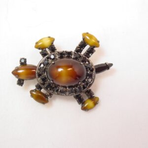 Caramel and Black Rhinestone Turtle Pin