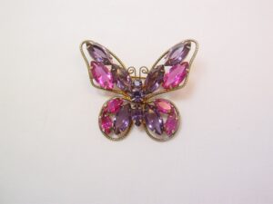Magenta and Purple Rhinestone Butterfly Pin