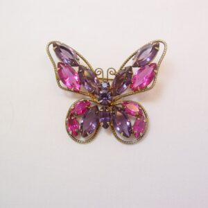 Magenta and Purple Rhinestone Butterfly Pin