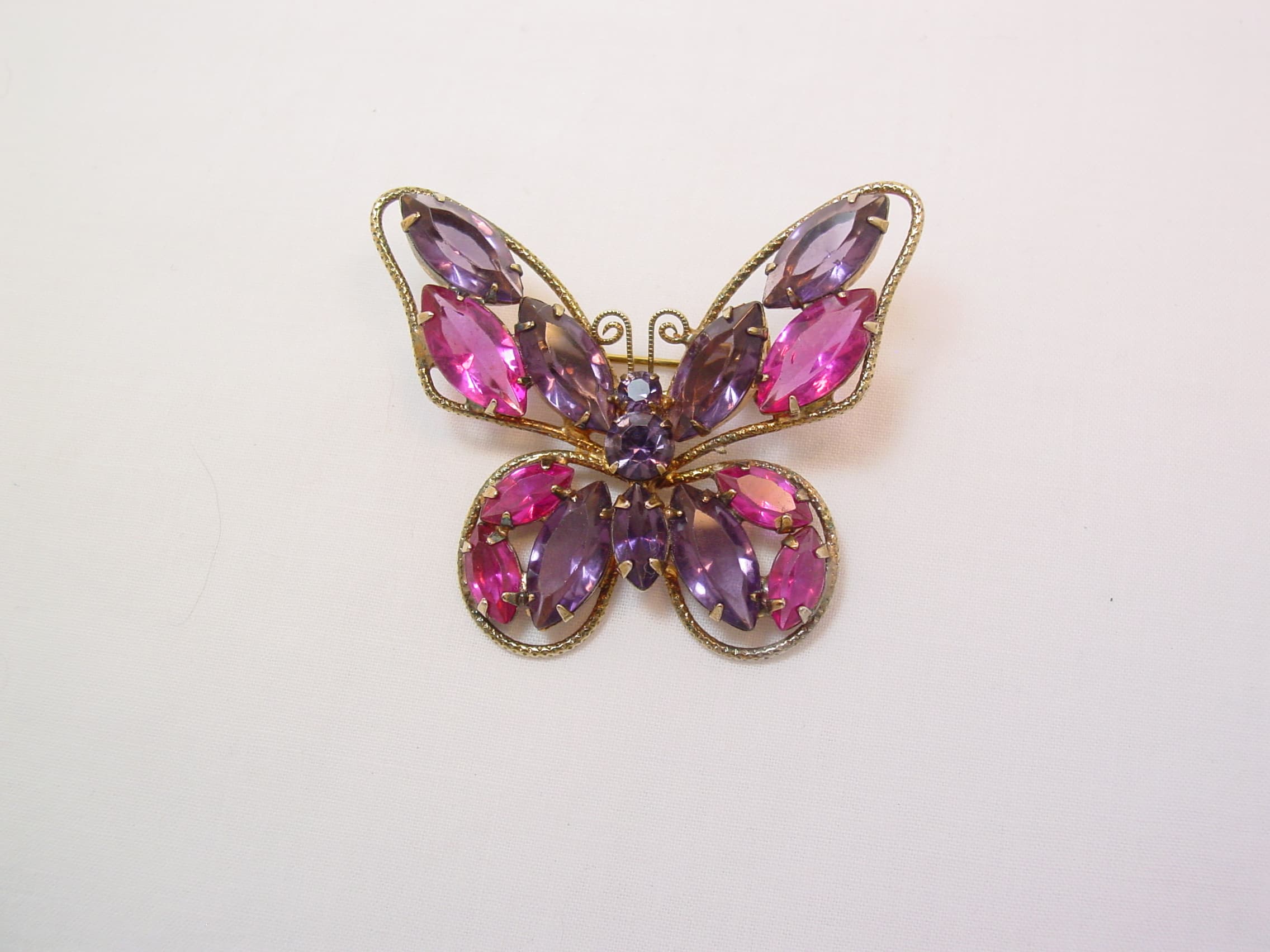 Magenta and Purple Rhinestone Butterfly Pin