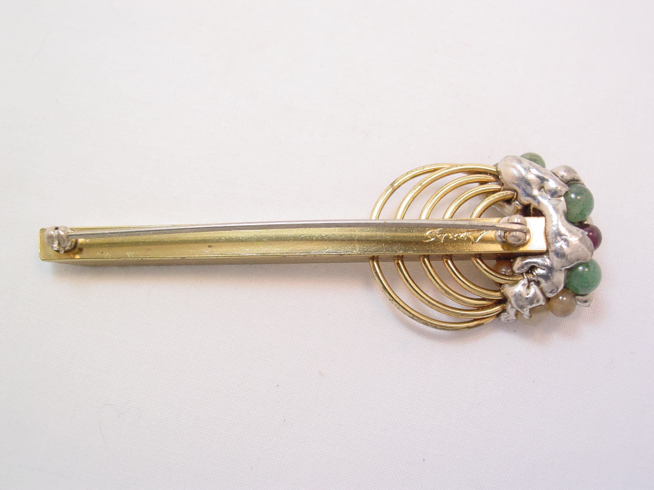 Arras Artisan Natural Stone and Goldtone Brooch - Image 3