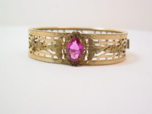 Old Filigree and Magenta Hinged Bracelet