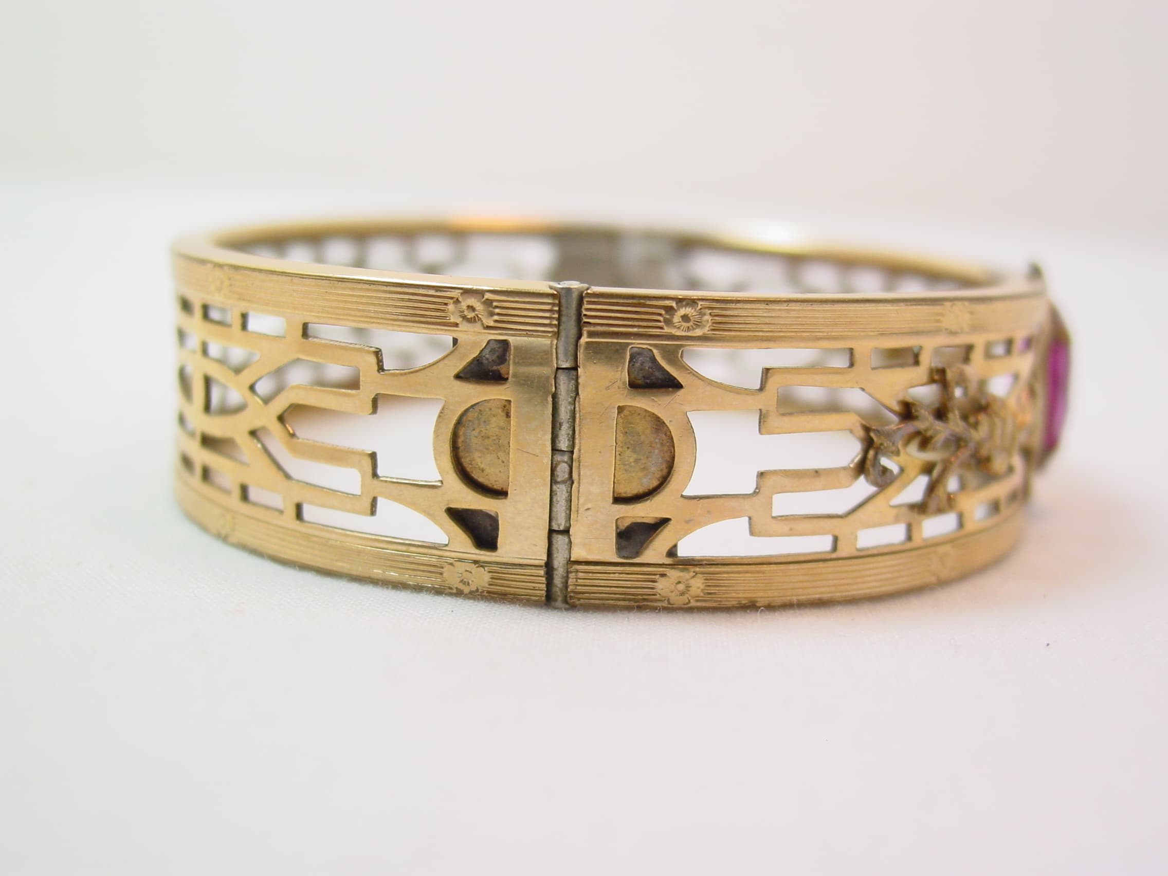 Old Filigree and Magenta Hinged Bracelet - Image 3