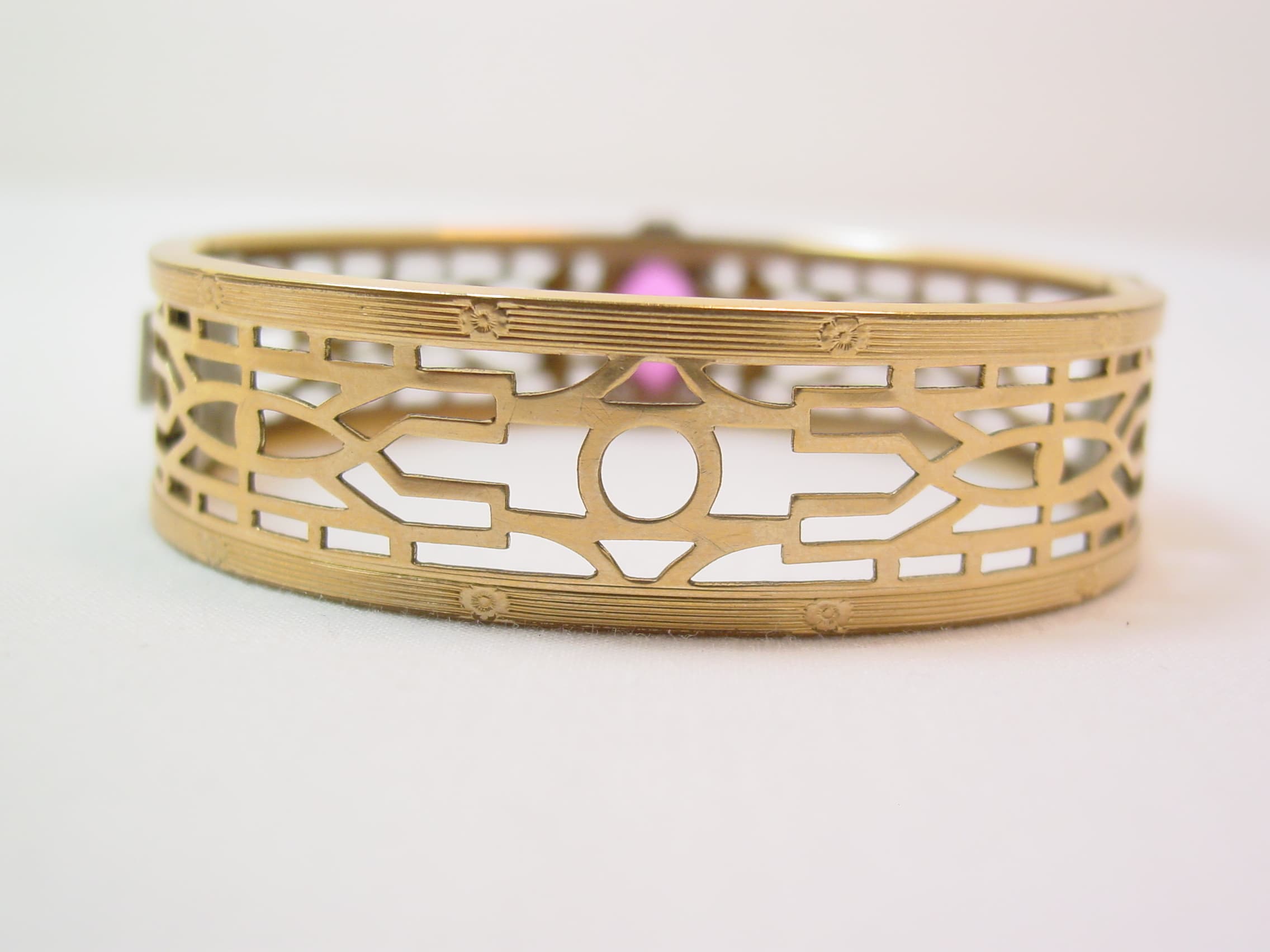 Old Filigree and Magenta Hinged Bracelet - Image 4