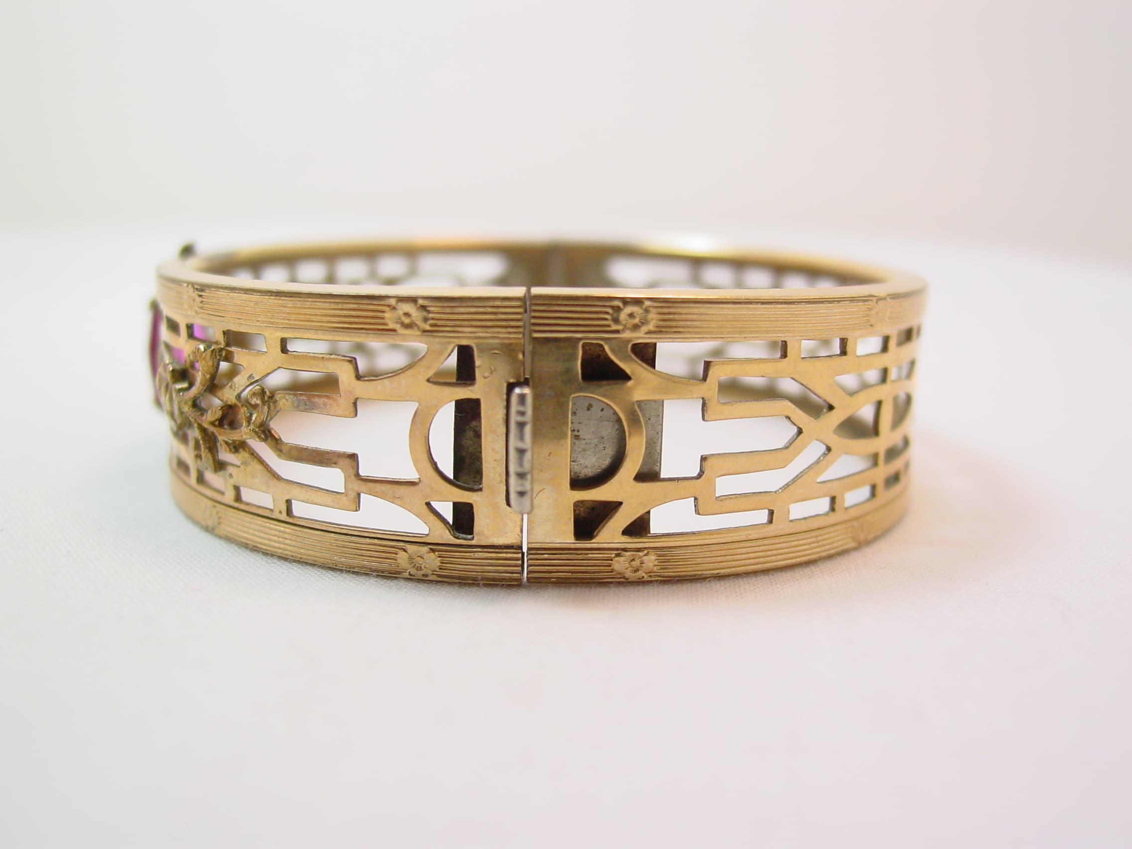 Old Filigree and Magenta Hinged Bracelet - Image 5