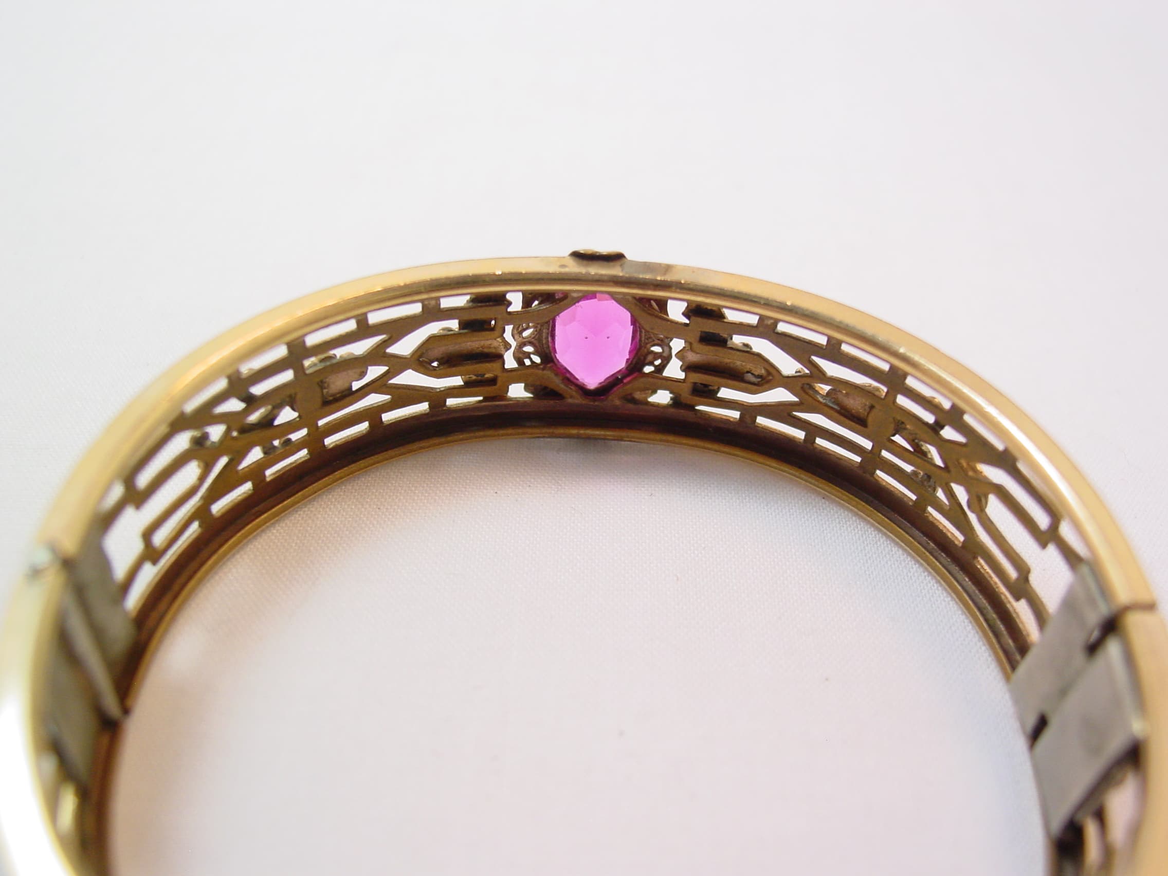 Old Filigree and Magenta Hinged Bracelet - Image 8