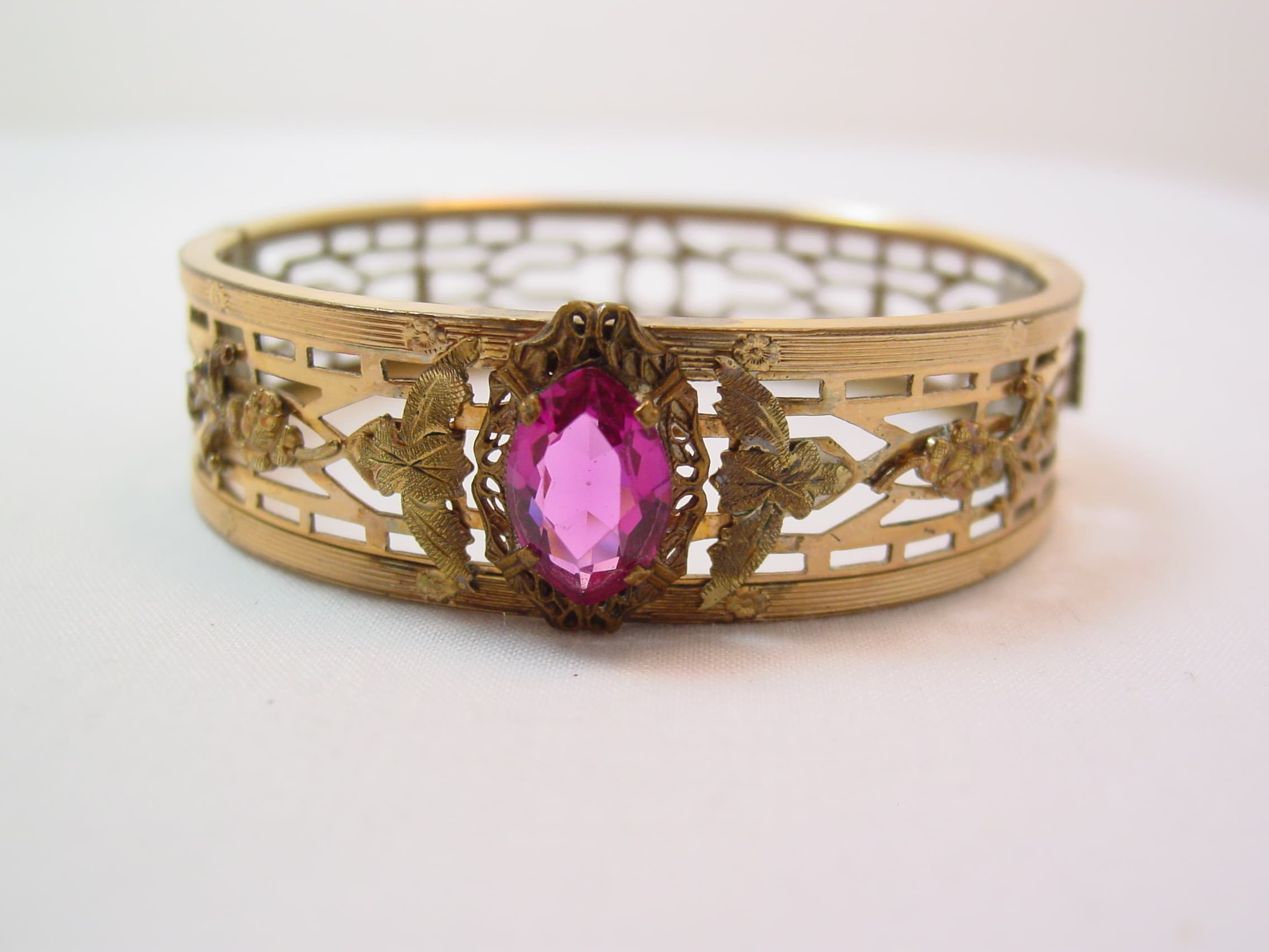 Old Filigree and Magenta Hinged Bracelet - Image 10